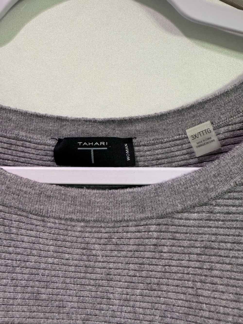 Plus Size Light Gray Ribbed Crewneck Sweater By Tahari - Picture 2 of 7